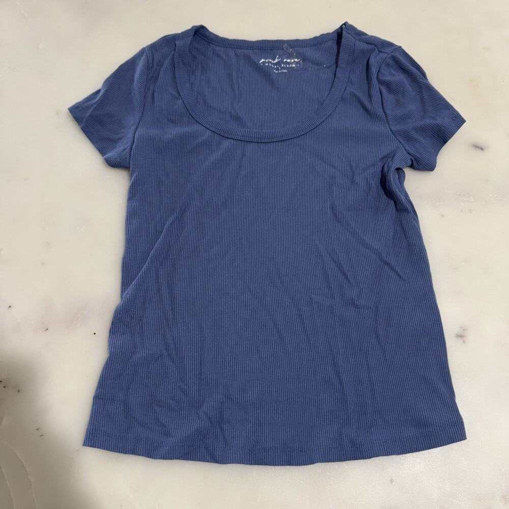 Pink Rose Women’s L Blue Knit Crew Neck Stretch Short Sleeve T-Shirt Modal Blend